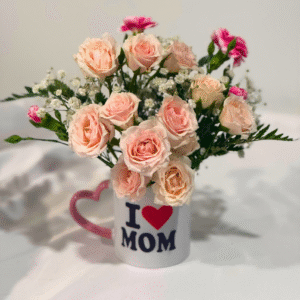 Mom’s Blush Mug – Soft Pink Spray Rose Arrangement (Oshawa Exclusive)