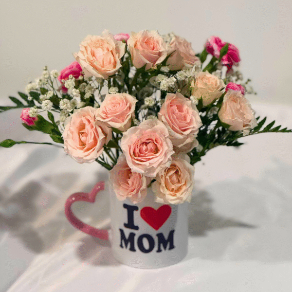 Mom’s Blush Mug – Soft Pink Spray Rose Arrangement (Oshawa Exclusive) - Image 2
