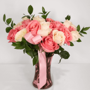 Elegant Blush – Two-Tone Rose Vase for Mother’s Day (Oshawa Delivery)