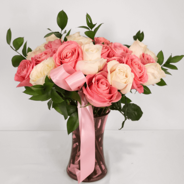 Elegant Blush – Two-Tone Rose Vase for Mother’s Day (Oshawa Delivery)