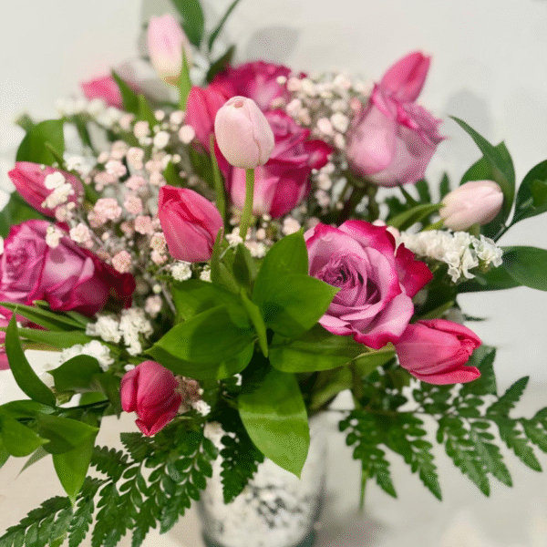 Blush Harmony – Tulip & Rose Vase Arrangement (Oshawa Mother’s Day Special)